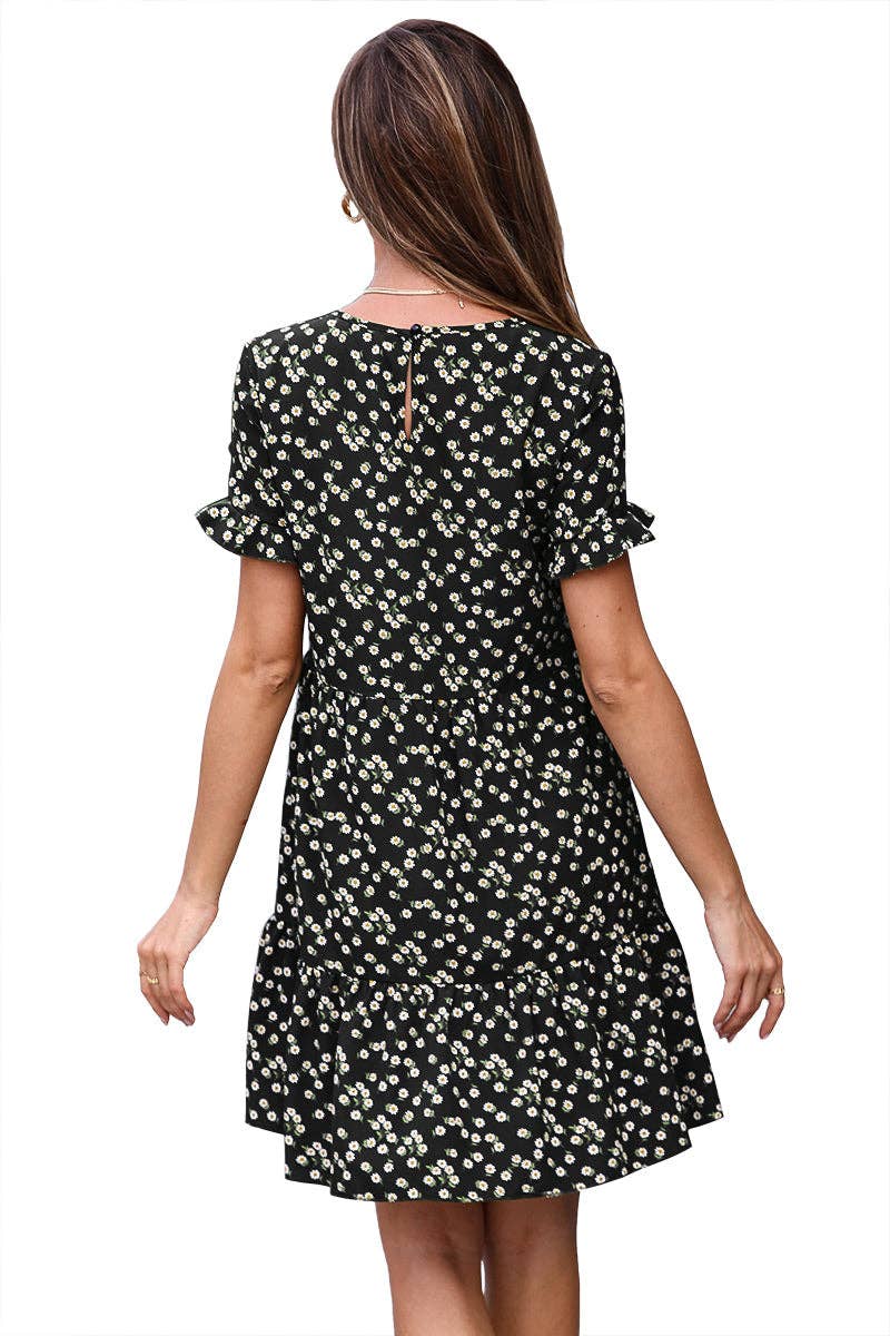 Crew Neck Floral Short Sleeve Dress