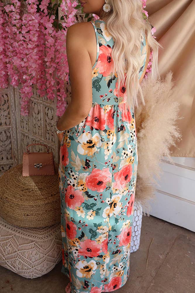 Ruffle Floral Print Maxi