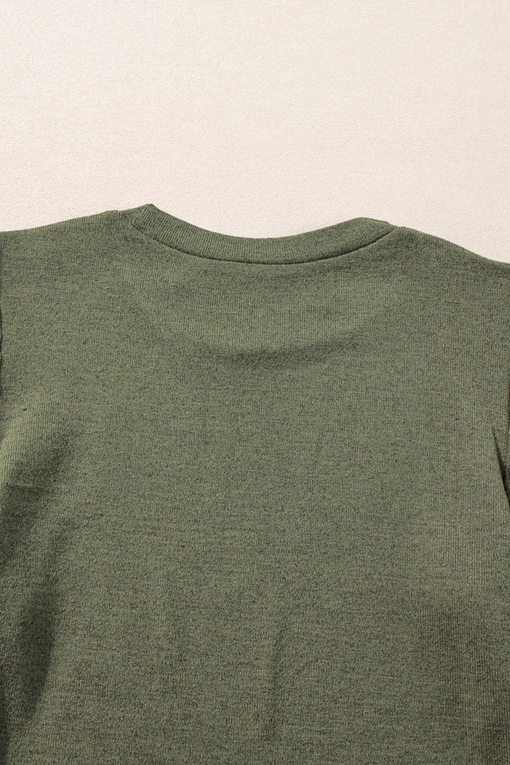 Jungle Green Contrast Ribbed Bishop Sleeve Top