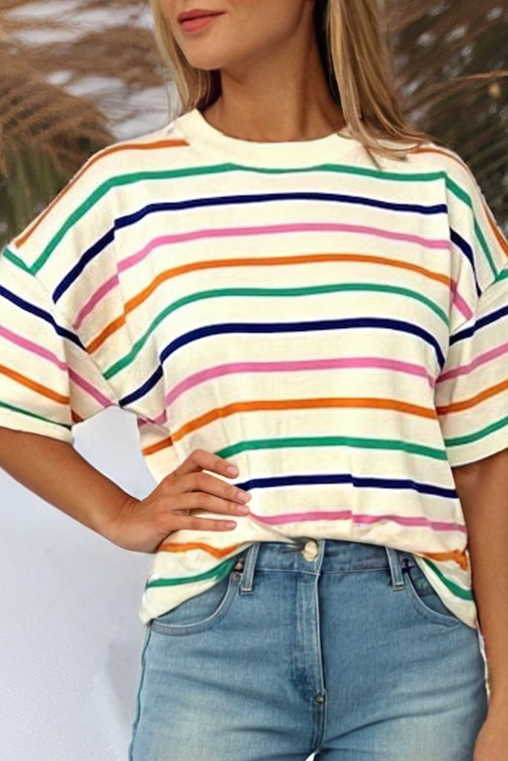 Stripe Drop Shoulder Boxy Top