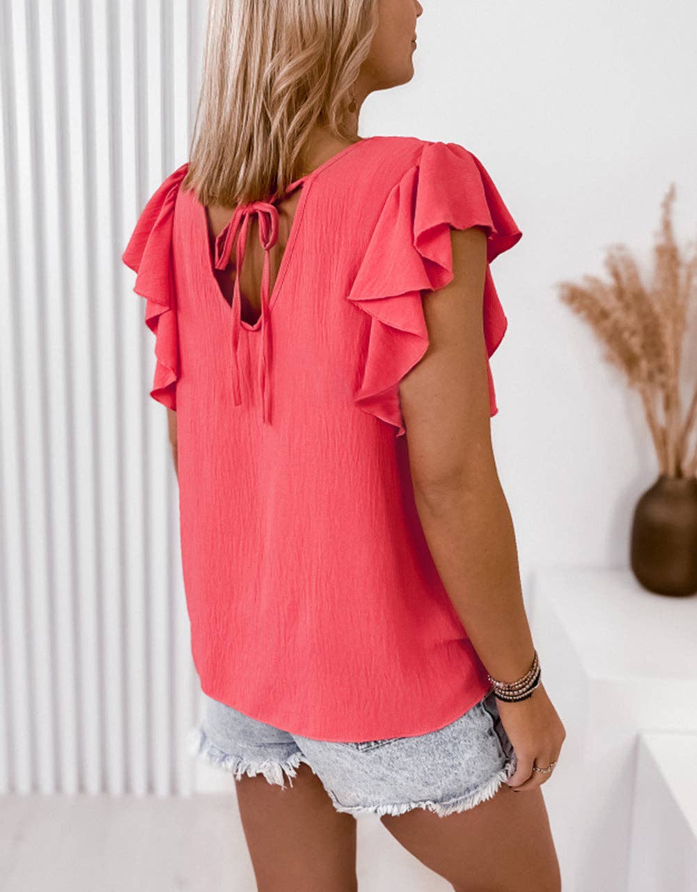 V Neck Ruffle Sleeve Top