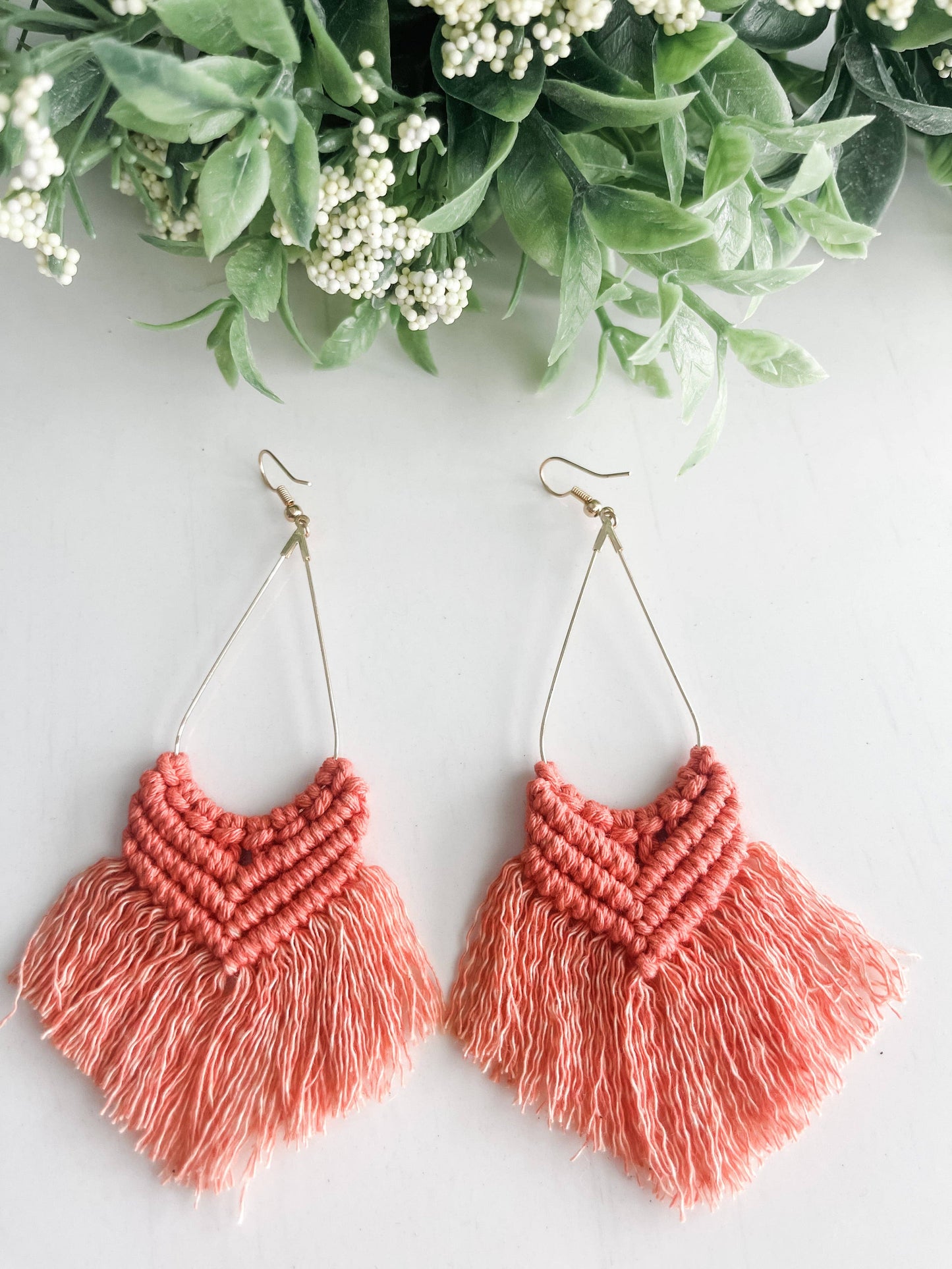 Boho Macrame Earrings "Coral"