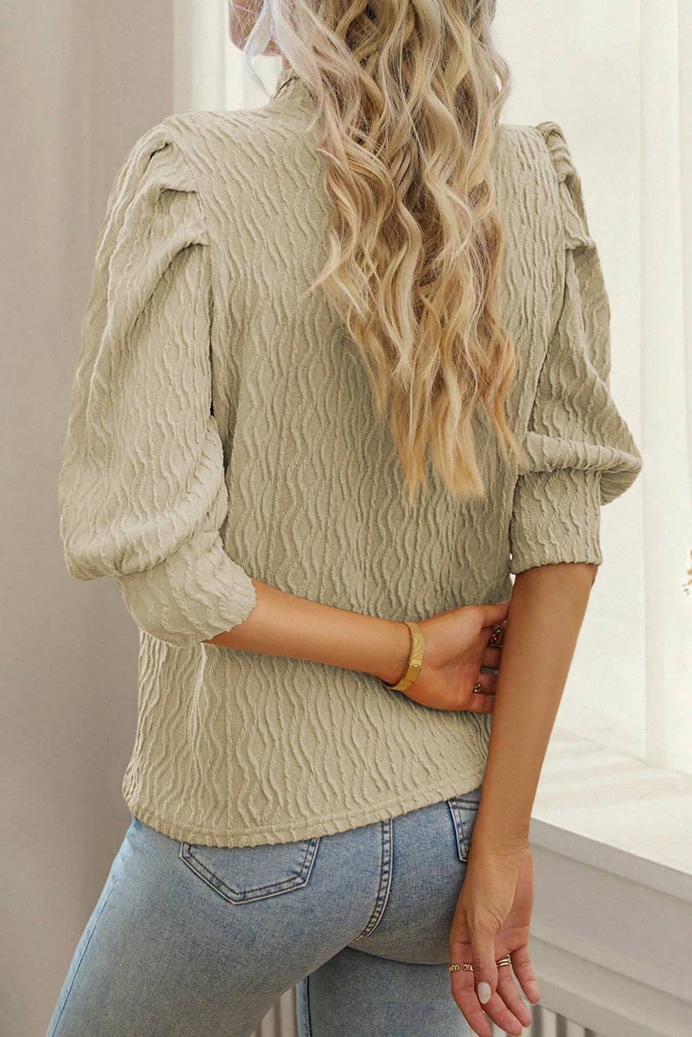 Vintage Textured Mock Neck Top