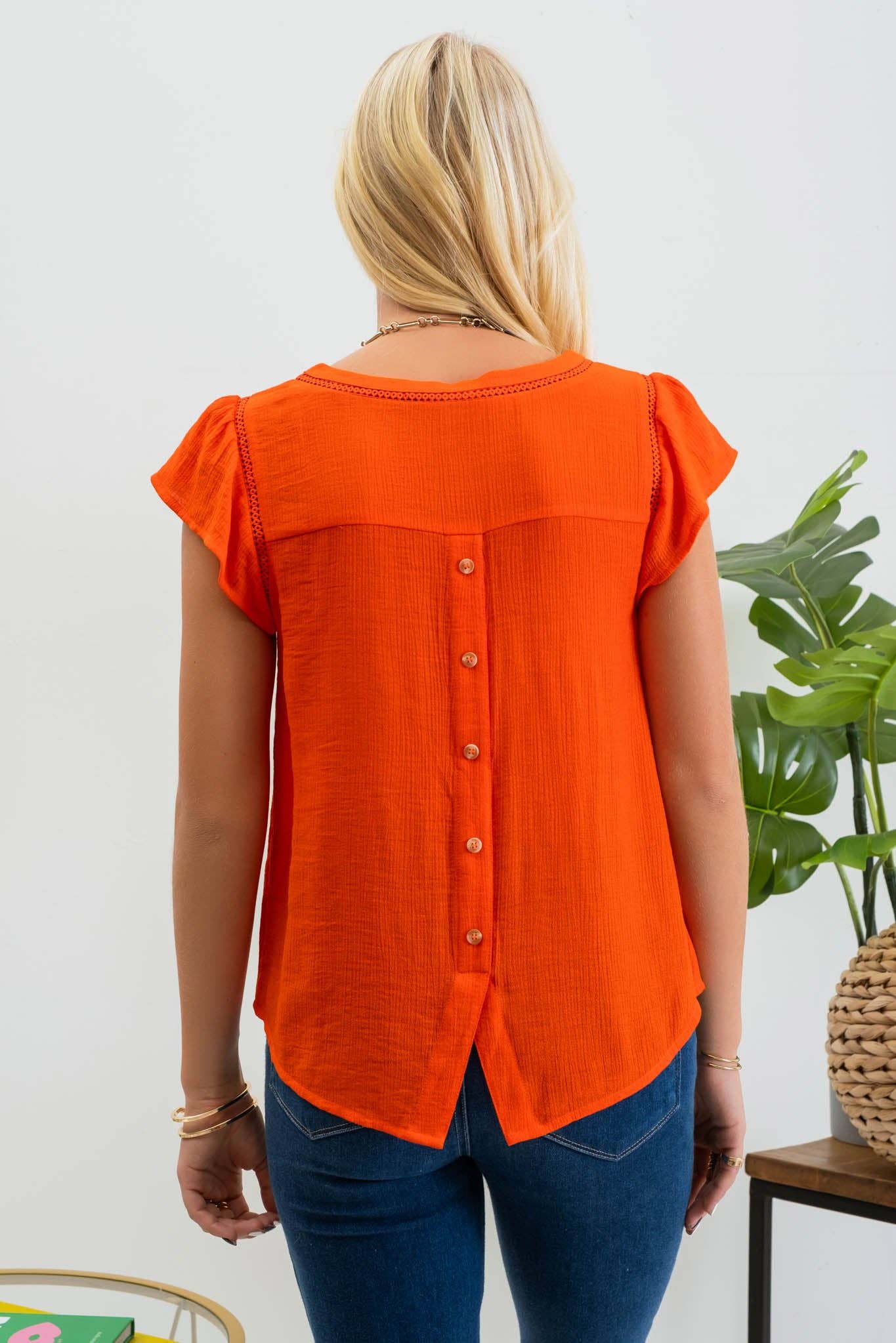 Tulip Sleeve Top with Back Buttons