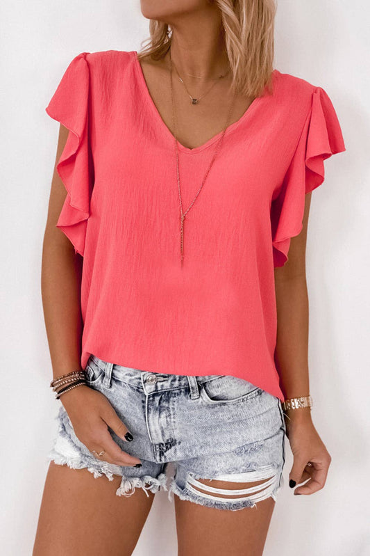 V Neck Ruffle Sleeve Top