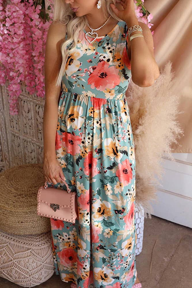 Ruffle Floral Print Maxi