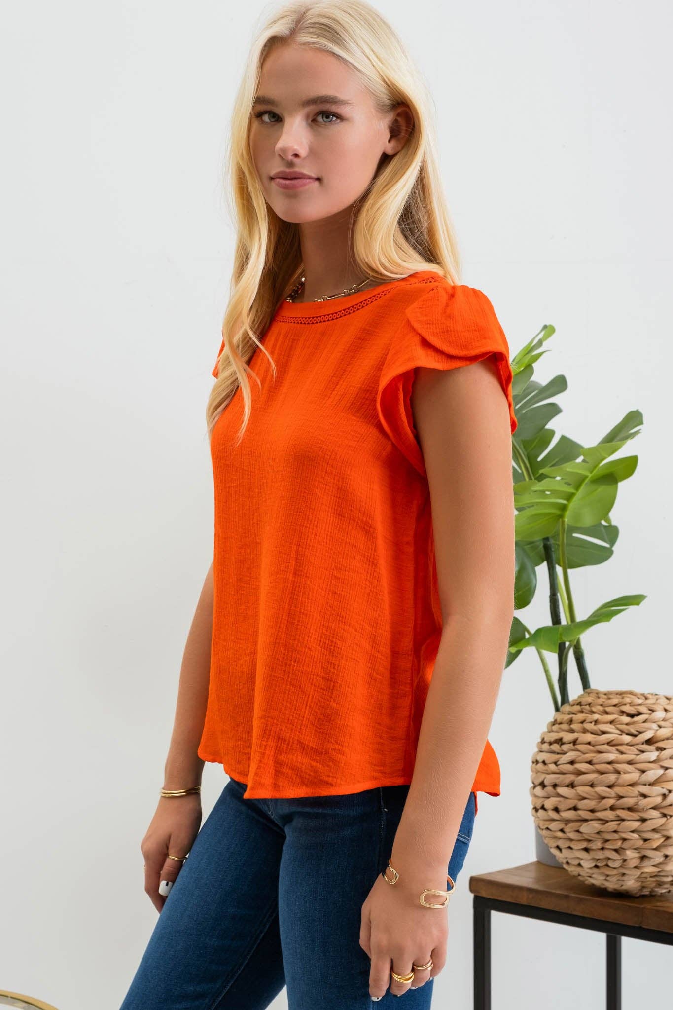 Tulip Sleeve Top with Back Buttons