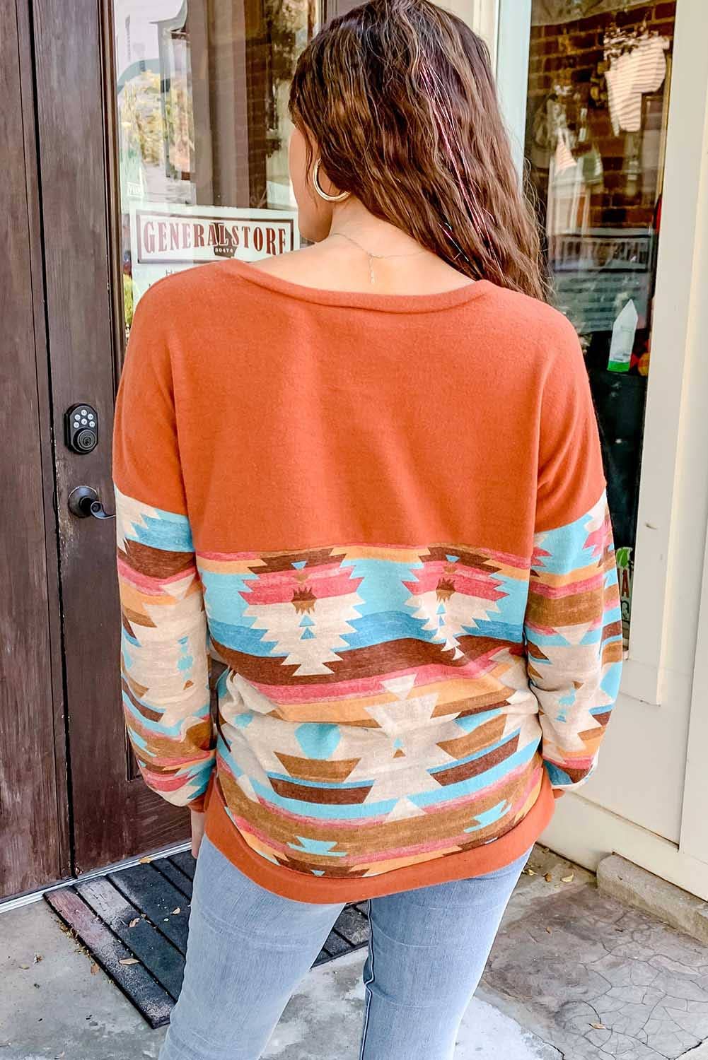 Western  Patchwork Long Sleeve Top