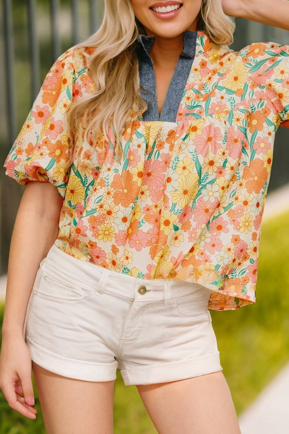 Coral Floral Top