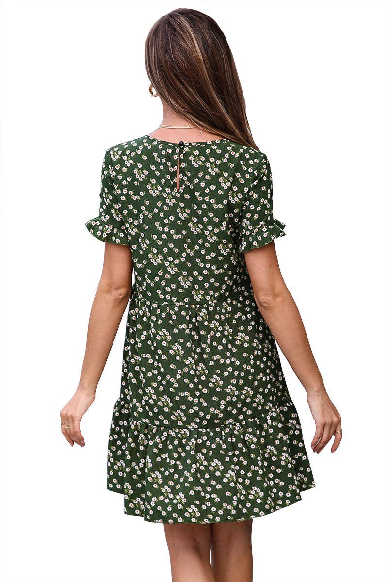 Crew Neck Floral Short Sleeve Dress