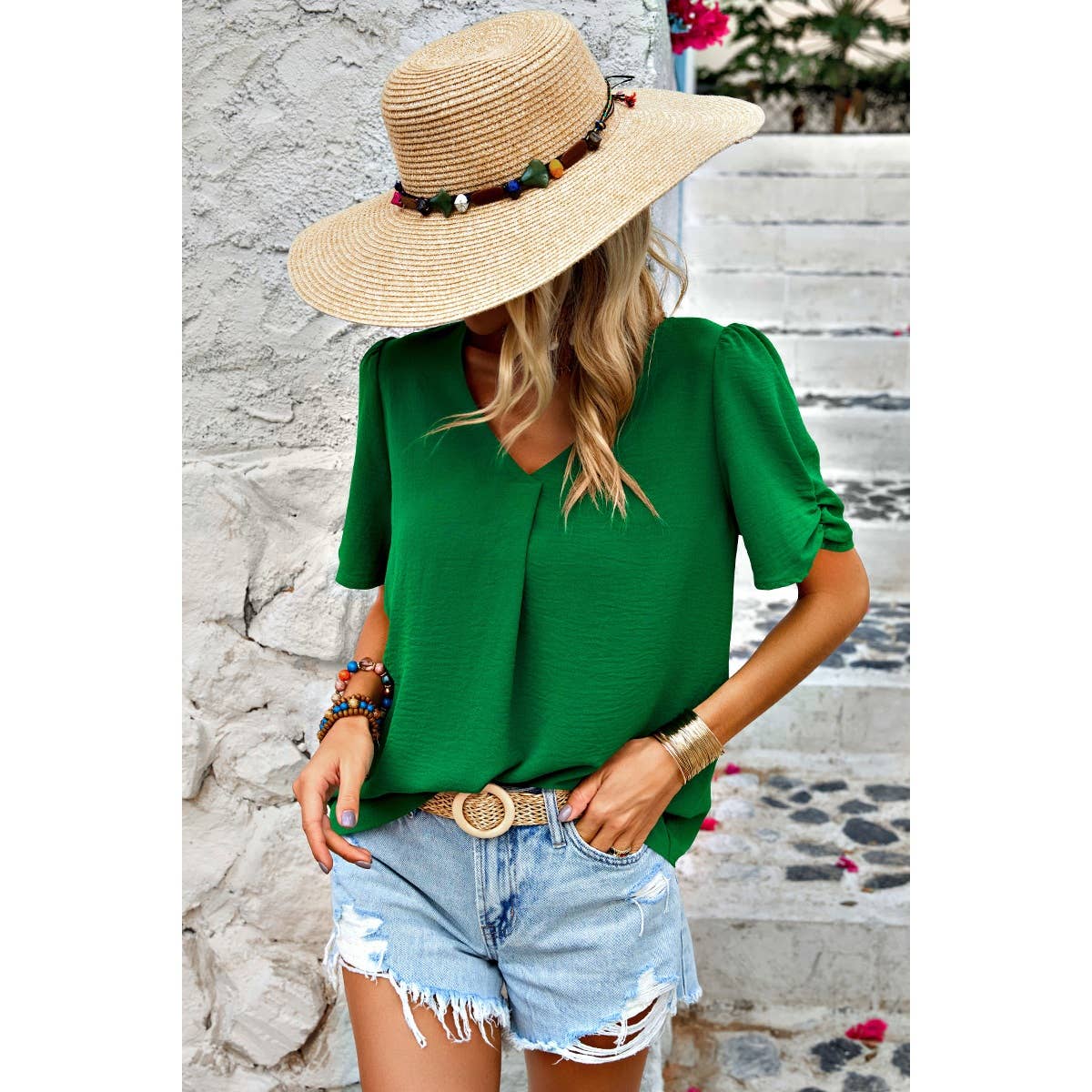 V Neck Loose Fit Blouse